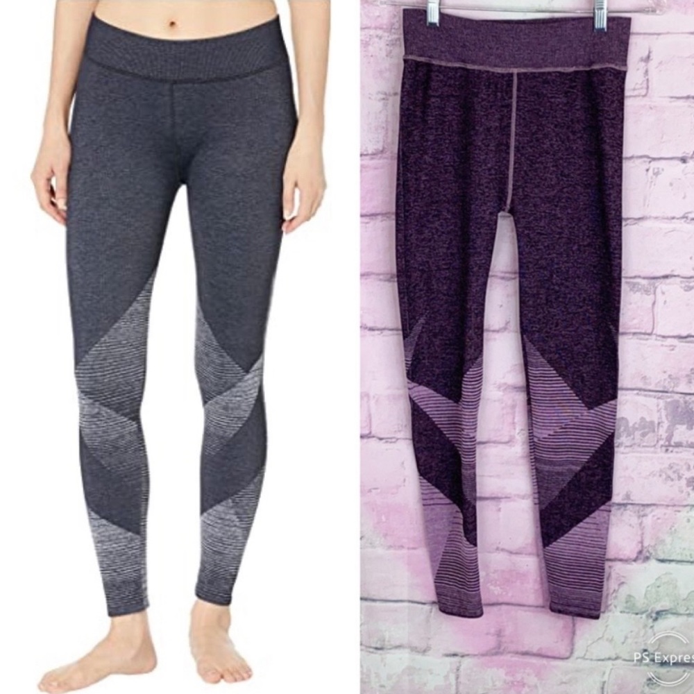 Splendid seamless purple color block yoga workout leggings stretch spandex pants - Picture 1 of 13